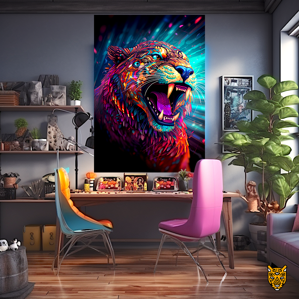 Roaring Tiger Wild Animal in Mesmerizing Colors Rainbow Tiger Digital Art