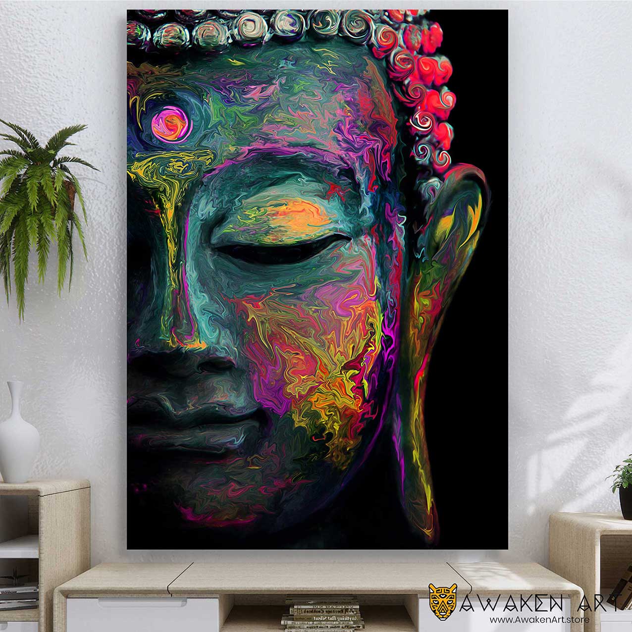 Round Canvas Wall Art Painting Titled: Buddha, Sizes Available